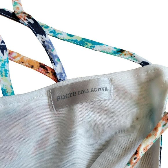 Sucre Collective Floral Crop Top Spaghetti Cross Back Strap Size Small Midriff - Picture 8 of 8